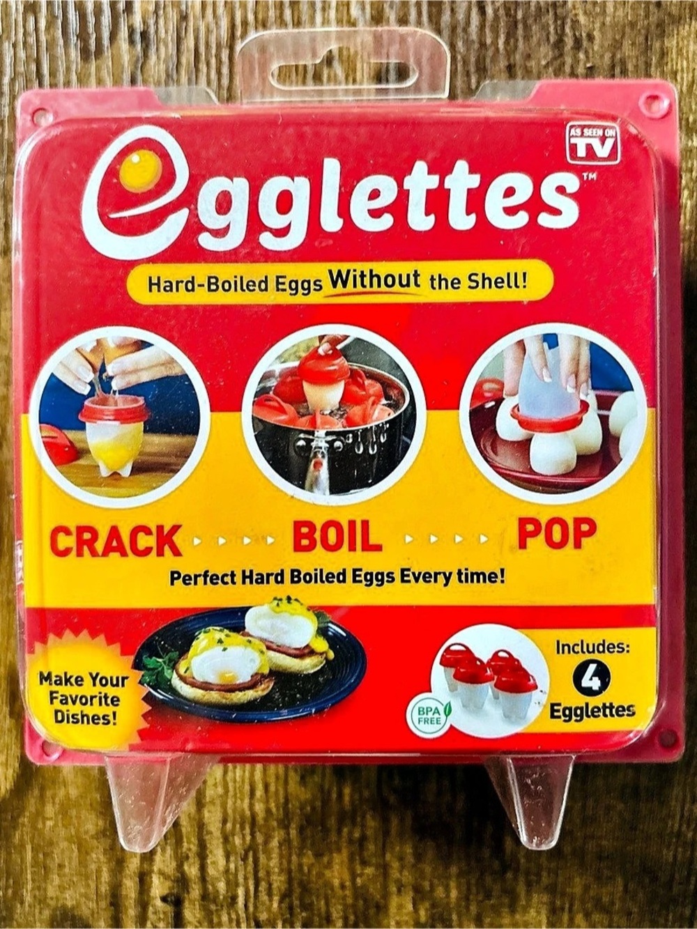 Egglettes As Seen On TV Hard-Boiled Egg Cooker 4-Pack Egg Cooker Set Red  NIB
